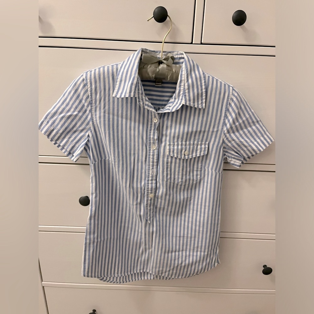 J.Crew Blue and White Stripe Short Sleeve Blouse